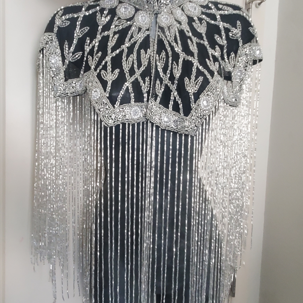Cape - Black with Silver Beading